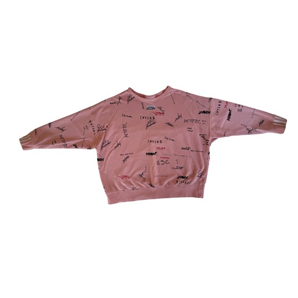 Adidas Sweatshirt XL Oversized Pink Athleisure Script Graphic Pullover - Picture 1 of 9